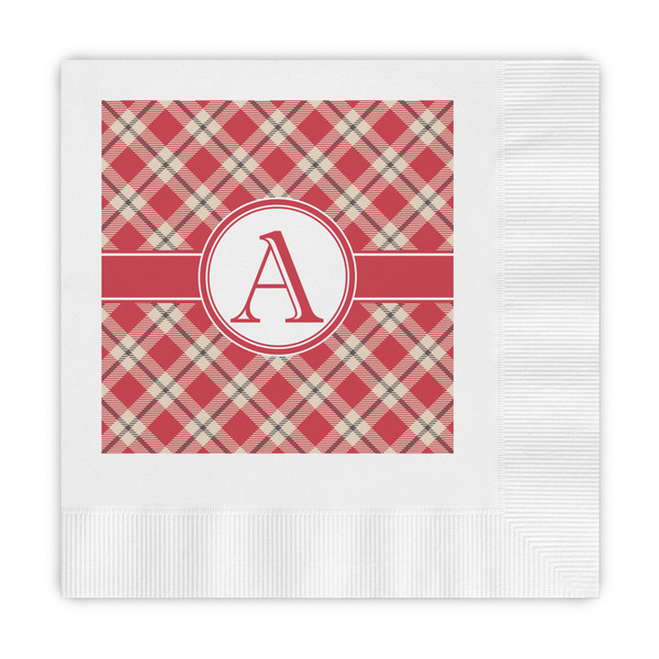 Custom Red & Tan Plaid Embossed Decorative Napkins (Personalized)