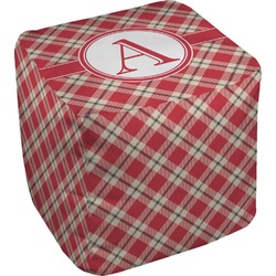 Red & Tan Plaid Cube Pouf Ottoman - 13" (Personalized)