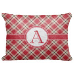 Red & Tan Plaid Decorative Baby Pillowcase - 16"x12" w/ Initial