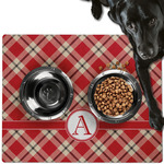 Red & Tan Plaid Dog Food Mat - Large w/ Initial