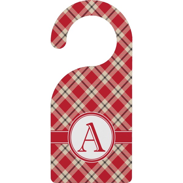 Custom Red & Tan Plaid Door Hanger (Personalized)