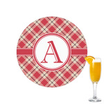 Red & Tan Plaid Printed Drink Topper - 2.15" (Personalized)