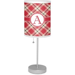 Red & Tan Plaid 7" Drum Lamp with Shade Polyester (Personalized)
