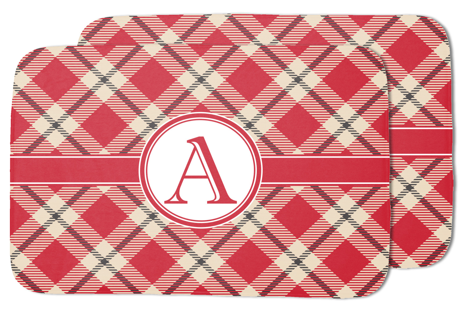 Custom Red & Tan Plaid Dish Drying Mat w/ Initial