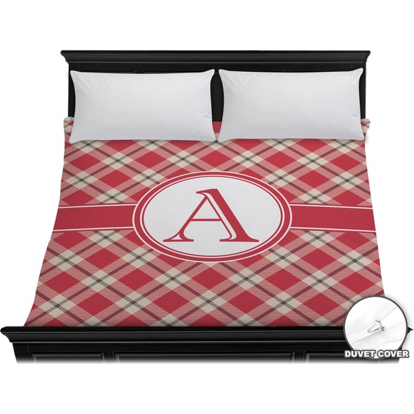 Custom Red & Tan Plaid Duvet Cover - King (Personalized)