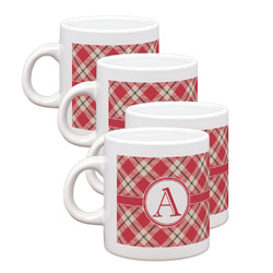 Red & Tan Plaid Single Shot Espresso Cups - Set of 4 (Personalized)