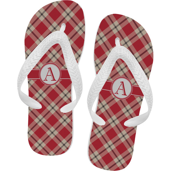 Custom Red & Tan Plaid Flip Flops (Personalized)