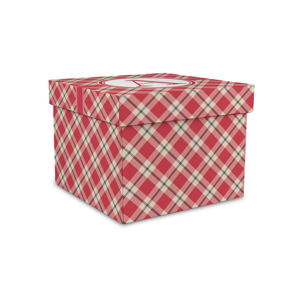 Custom Red & Tan Plaid Gift Box with Lid - Canvas Wrapped - Small (Personalized)