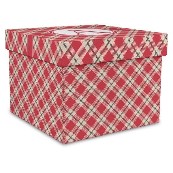 Custom Red & Tan Plaid Gift Box with Lid - Canvas Wrapped - X-Large (Personalized)