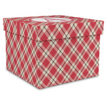 Red & Tan Plaid Gift Box with Lid - Canvas Wrapped - XX-Large (Personalized)