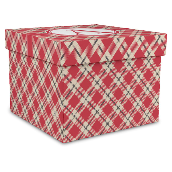 Custom Red & Tan Plaid Gift Box with Lid - Canvas Wrapped - XX-Large (Personalized)