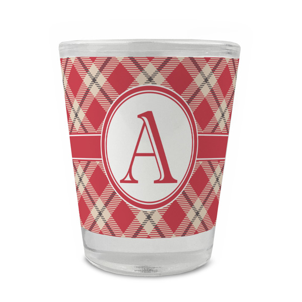 Custom Red & Tan Plaid Glass Shot Glass - 1.5 oz - Set of 4 (Personalized)