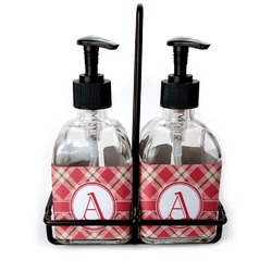 Red & Tan Plaid Glass Soap & Lotion Bottle Set (Personalized)