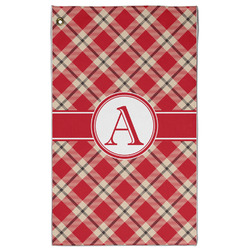Red & Tan Plaid Golf Towel - Poly-Cotton Blend - Large w/ Initial