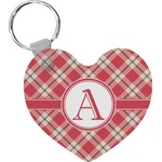 Red & Tan Plaid Heart Plastic Keychain w/ Initial