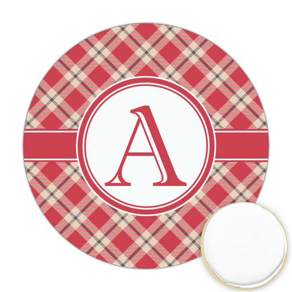 Custom Red & Tan Plaid Printed Cookie Topper - Round (Personalized)