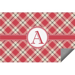 Red & Tan Plaid Indoor / Outdoor Rug - 6'x8' w/ Initial