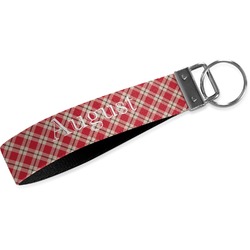 Red & Tan Plaid Webbing Keychain Fob - Large (Personalized)