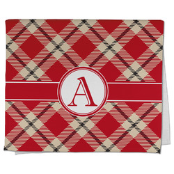 Red & Tan Plaid Kitchen Towel - Poly Cotton w/ Initial