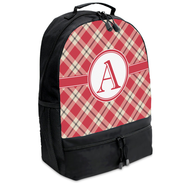 Custom Red & Tan Plaid Backpacks - Black (Personalized)