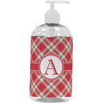 Red & Tan Plaid Plastic Soap / Lotion Dispenser (16 oz - Large - White) (Personalized)