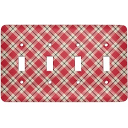 Red & Tan Plaid Light Switch Cover (4 Toggle Plate)