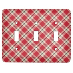 Red & Tan Plaid Light Switch Cover (3 Toggle Plate)