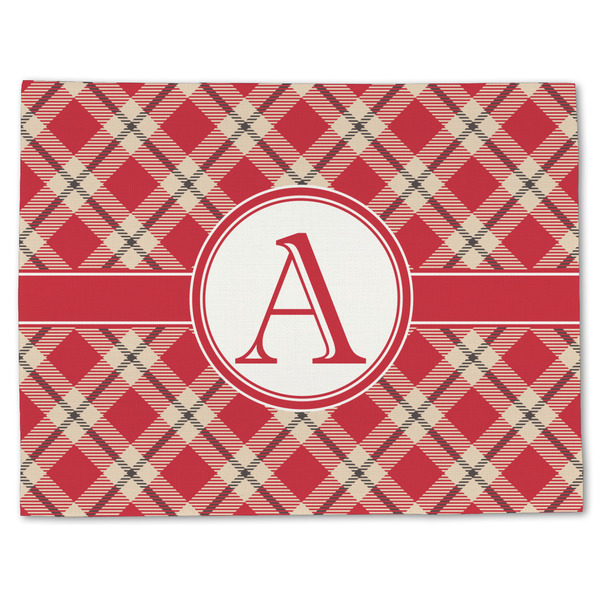 Custom Red & Tan Plaid Single-Sided Linen Placemat - Single w/ Initial