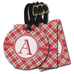 Red & Tan Plaid Plastic Luggage Tag (Personalized)