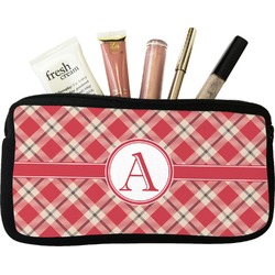 Red & Tan Plaid Makeup / Cosmetic Bag - Small (Personalized)