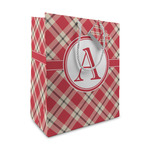 Red & Tan Plaid Medium Gift Bag (Personalized)