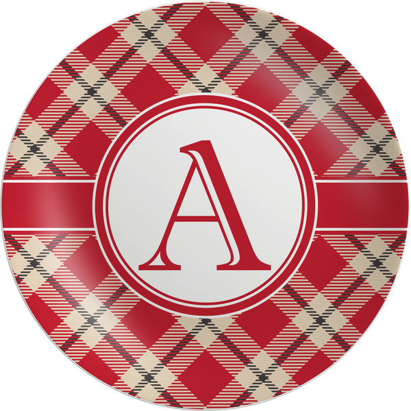 Custom Red & Tan Plaid Melamine Plate (Personalized)