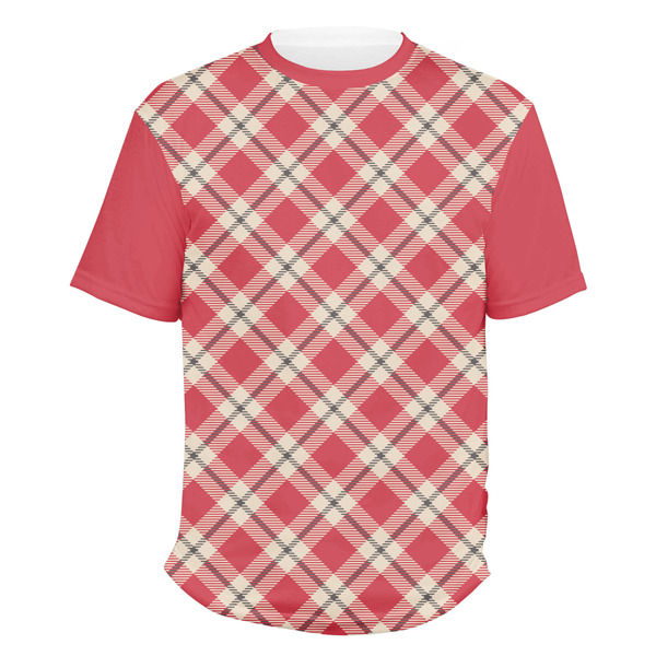 Custom Red & Tan Plaid Men's Crew T-Shirt - X Large