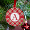 Red & Tan Plaid Metal Ball Ornament - Lifestyle