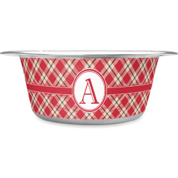 Red & Tan Plaid Stainless Steel Dog Bowl - Medium (Personalized)