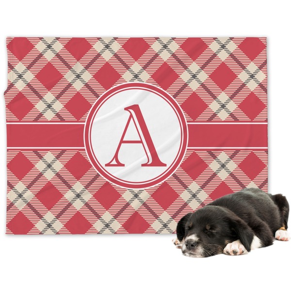 Custom Red & Tan Plaid Dog Blanket - Regular (Personalized)