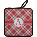 Red & Tan Plaid Pot Holder w/ Initial