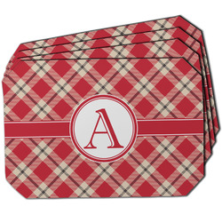 Red & Tan Plaid Dining Table Mat - Octagon w/ Initial