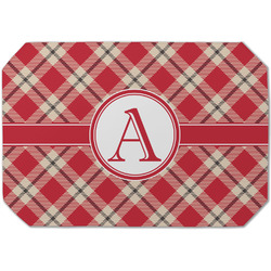 Red & Tan Plaid Dining Table Mat - Octagon (Single-Sided) w/ Initial