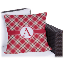 Red & Tan Plaid Outdoor Pillow - 18" (Personalized)