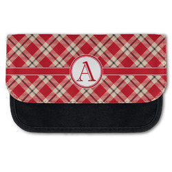 Red & Tan Plaid Canvas Pencil Case w/ Initial