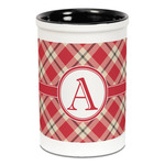 Red & Tan Plaid Ceramic Pencil Holders - Black