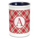 Red & Tan Plaid Ceramic Pencil Holders - Blue