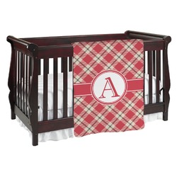 Red & Tan Plaid Baby Blanket (Single Sided) (Personalized)