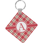 Red & Tan Plaid Diamond Plastic Keychain w/ Initial