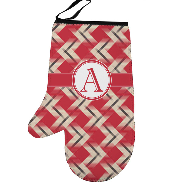 Custom Red & Tan Plaid Left Oven Mitt (Personalized)