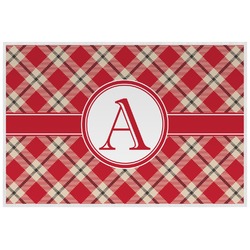 Red & Tan Plaid Laminated Placemat w/ Initial