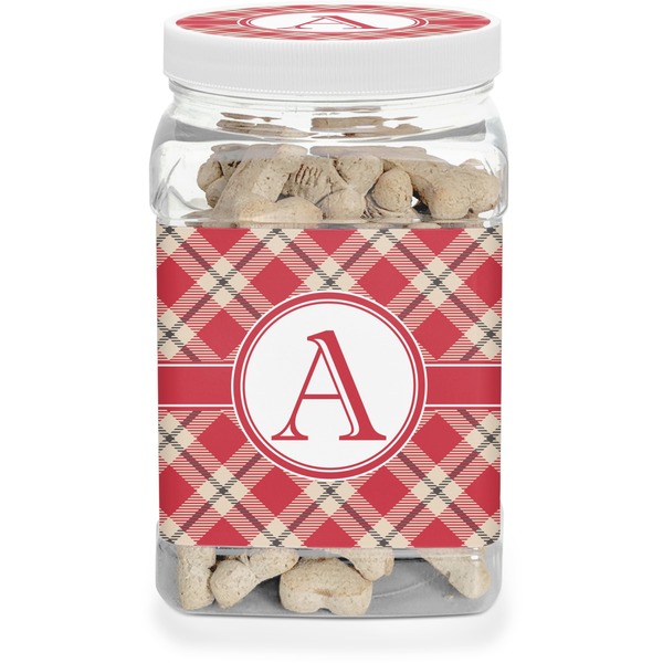 Custom Red & Tan Plaid Dog Treat Jar (Personalized)