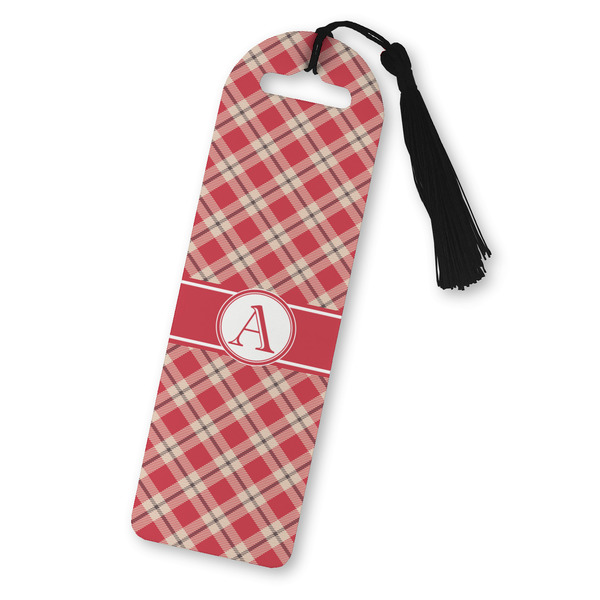 Custom Red & Tan Plaid Plastic Bookmark (Personalized)