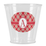 Red & Tan Plaid Plastic Shot Glass (Personalized)